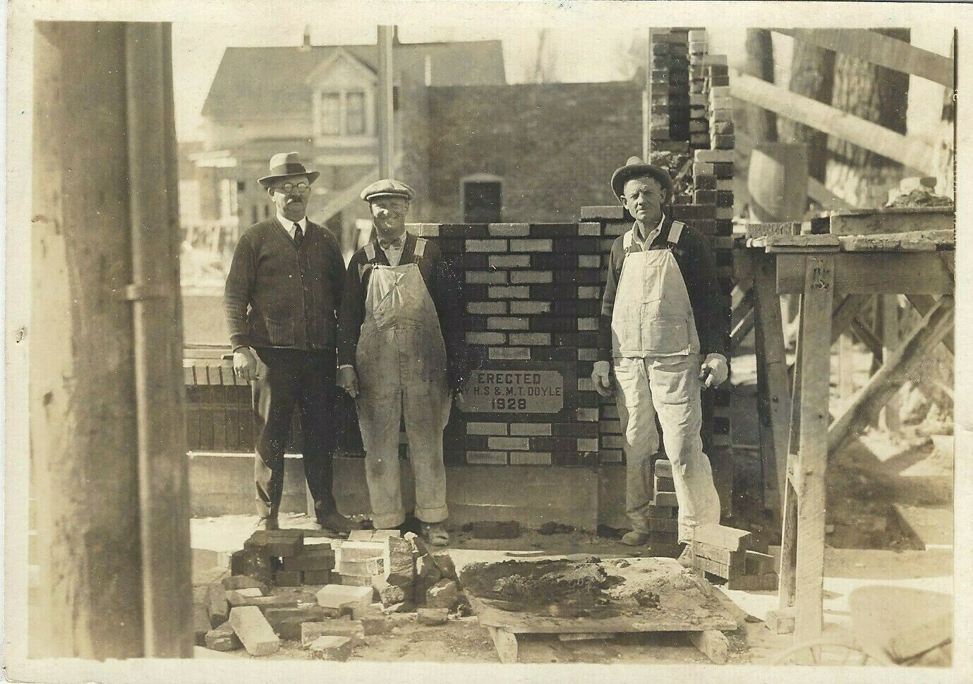 1928 Chester County PA~ID'd Brick Masons~Vintage Photograph~Doyle Bros.~Overalls