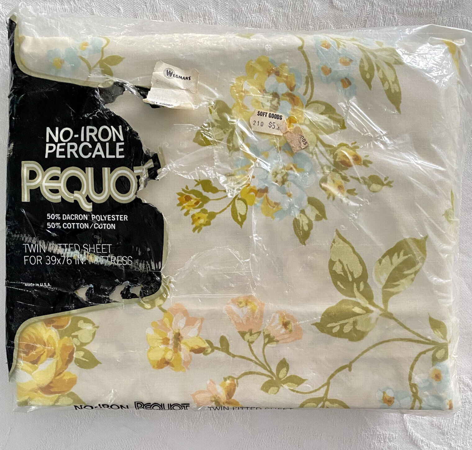 Pequot No Iron Percale Twin Fitted Floral Sheet Rhapsody Flowers 39x76 NOS