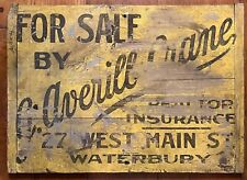 Antique Averill Crane Advertising Wooden Sign Painted America Waterbury CT picture