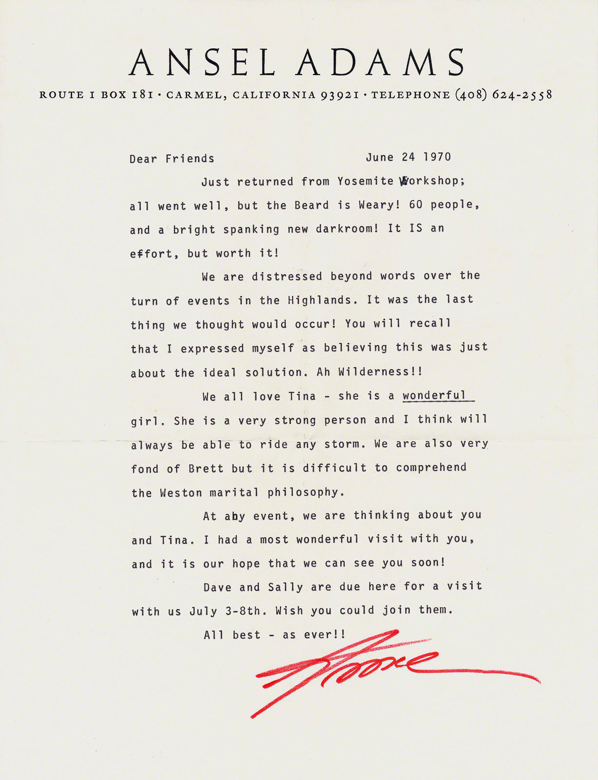 Rare & Interesting Ansel Adams Letter Brett Edward Weston Photo Autograph Signed