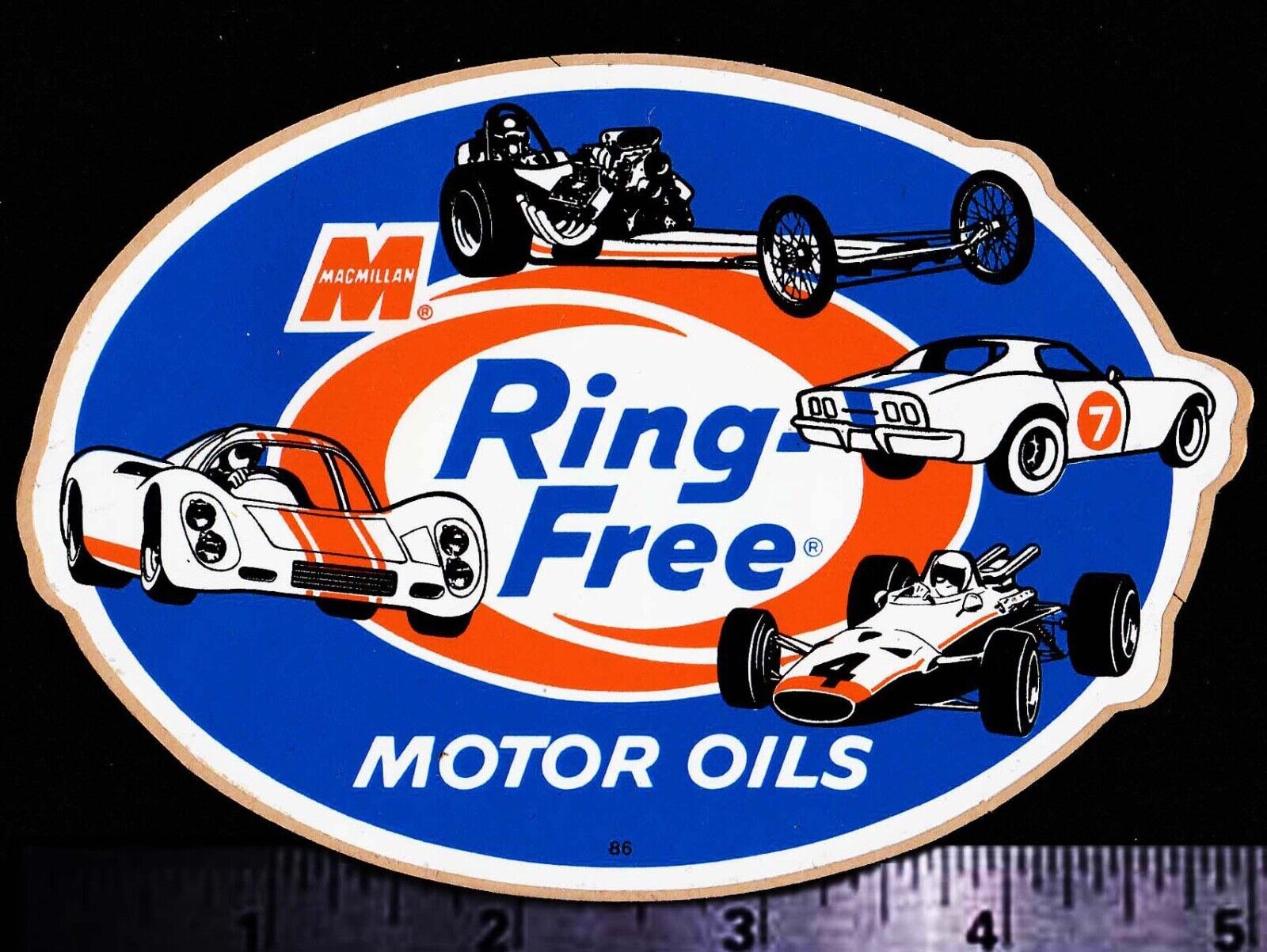 RING FREE Macmillan Motor Oil - Original Vintage 60\'s 70\'s Racing Decal/Sticker 
