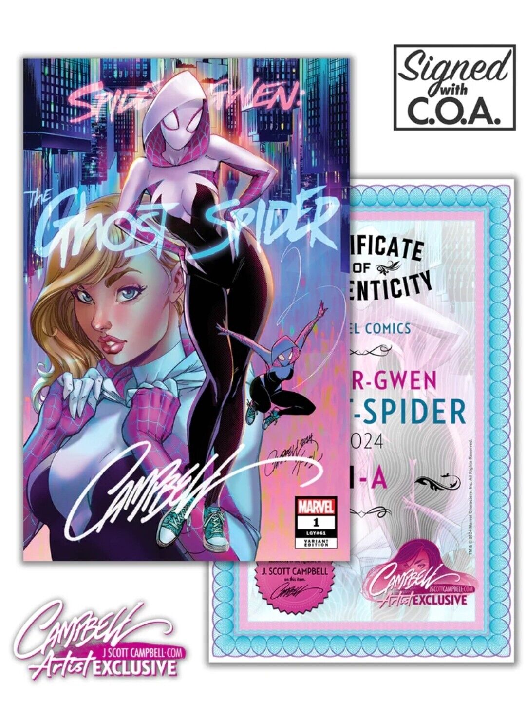Spider-Gwen Ghost-Spider #1 PRESALE J Scott Campbell SIGNED Variant LTD 3000 COA