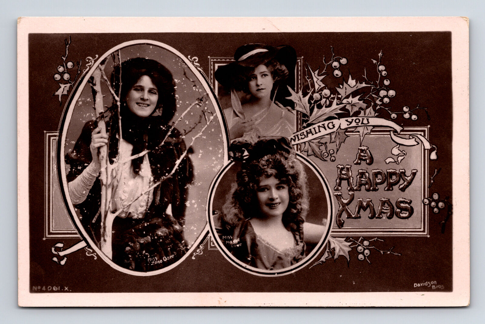 c1907 RPPC Beautiful Woman Merry Christmas Happy Xmas Londonderry VT Postcard