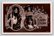 c1907 RPPC Beautiful Woman Merry Christmas Happy Xmas Londonderry VT Postcard picture