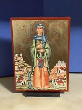 Saint Philothei of Athens -GREEK  WOODEN ICON FLAT, WITH GOLD LEAF 5x7 inch picture