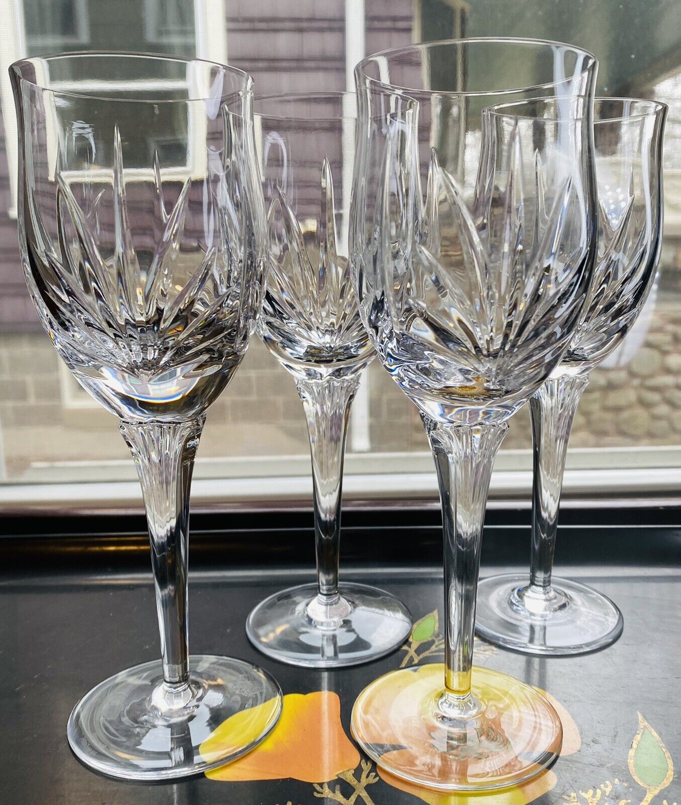 2000's Waterford Bloomfield Wine Glass Vertical Cut Line Fan Crystal Set Of 4