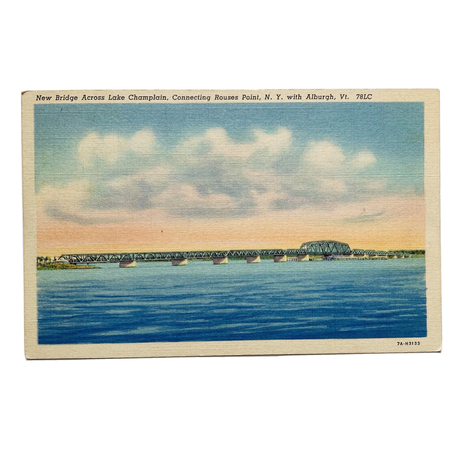Alburgh Vermont Bridge Across Lake Champlain To Rouses Point NY Linen Postcard