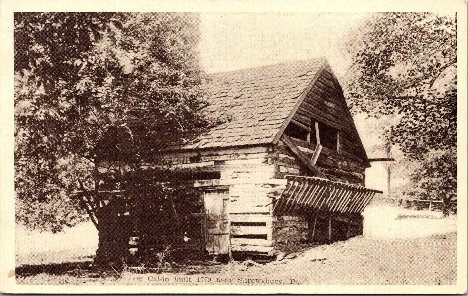 Postcard Log Cabin built 1779 near Shrewsbury, Pennsylvania~3750