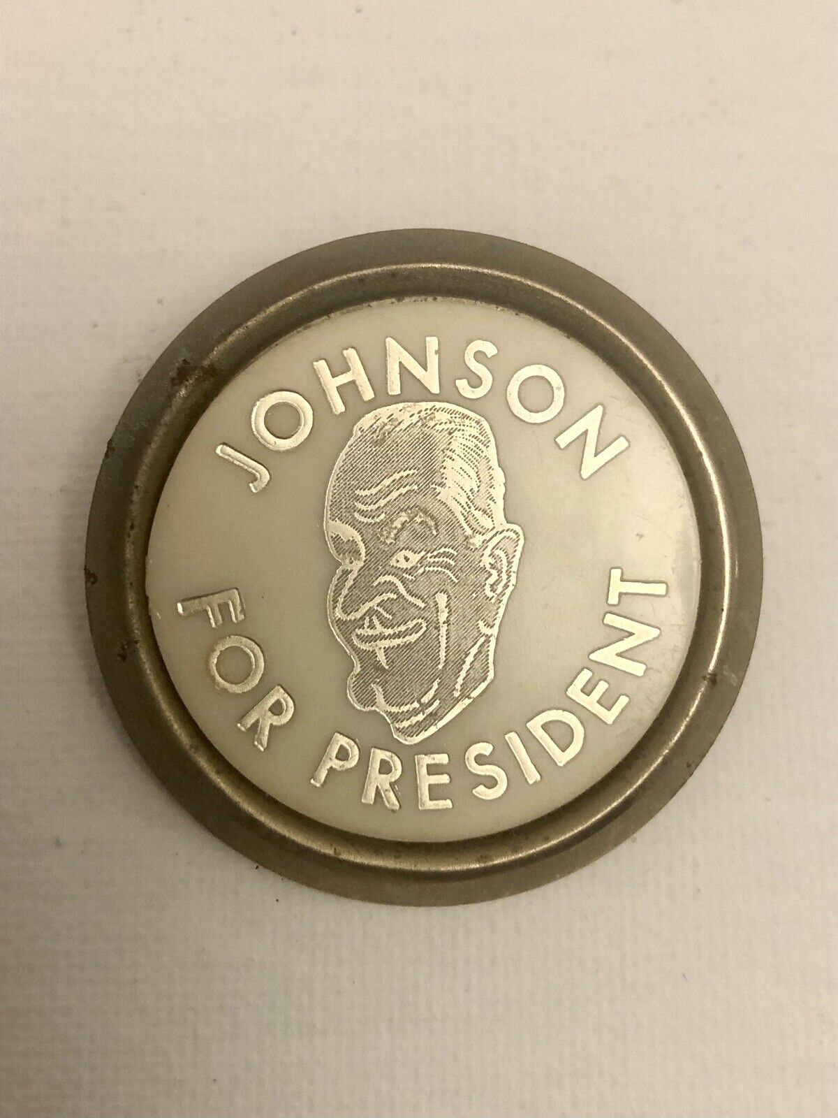 RARE Johnson For President LBJ Pin Pinback Political Button Caricature