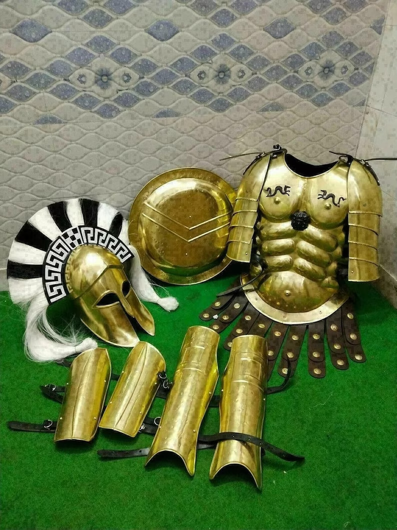 Medieval Full Body Armor, Templar Crusader Combat Greek Knight Suit With Corinth
