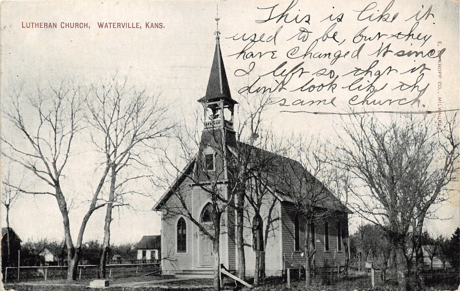 Waterville Kansas~Lutheran Church~They\'ve Changed It~Doesn\'t Look Same~1910 PC