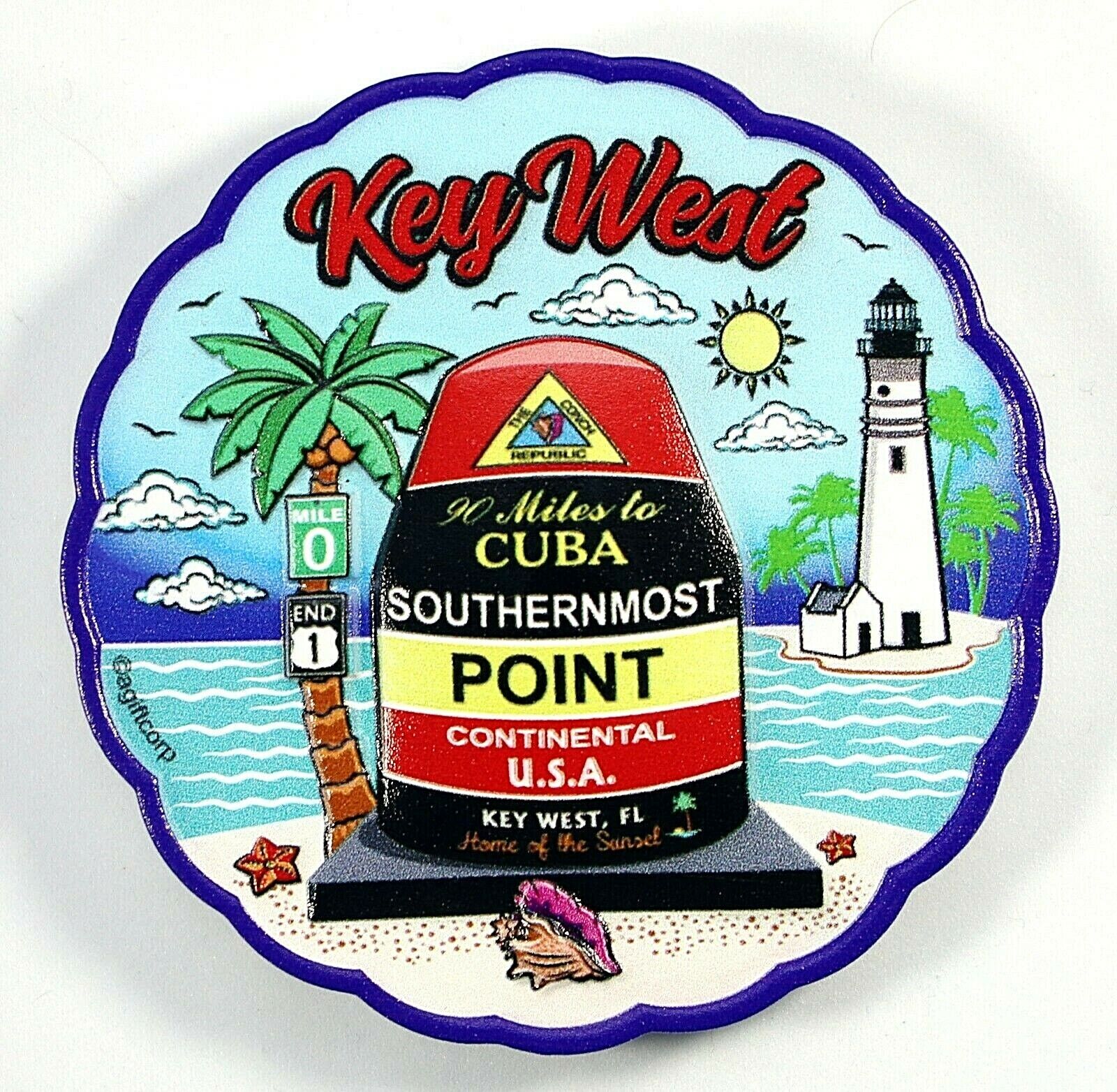 Key West Florida Scene Resin Round Magnet 3