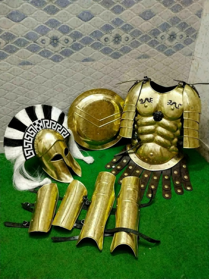 Medieval Full Body Armor, Templar Crusader Combat Greek Knight Suit With Corinth