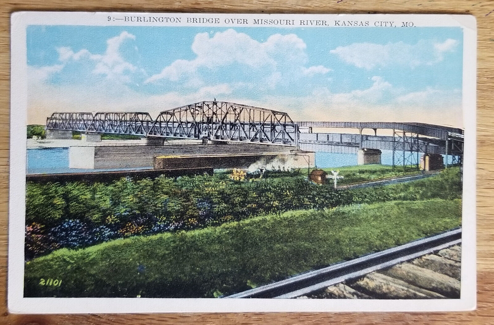 Burlington Bridge Over Missouri River Kansas City MO Postcard 1930s Miller Art