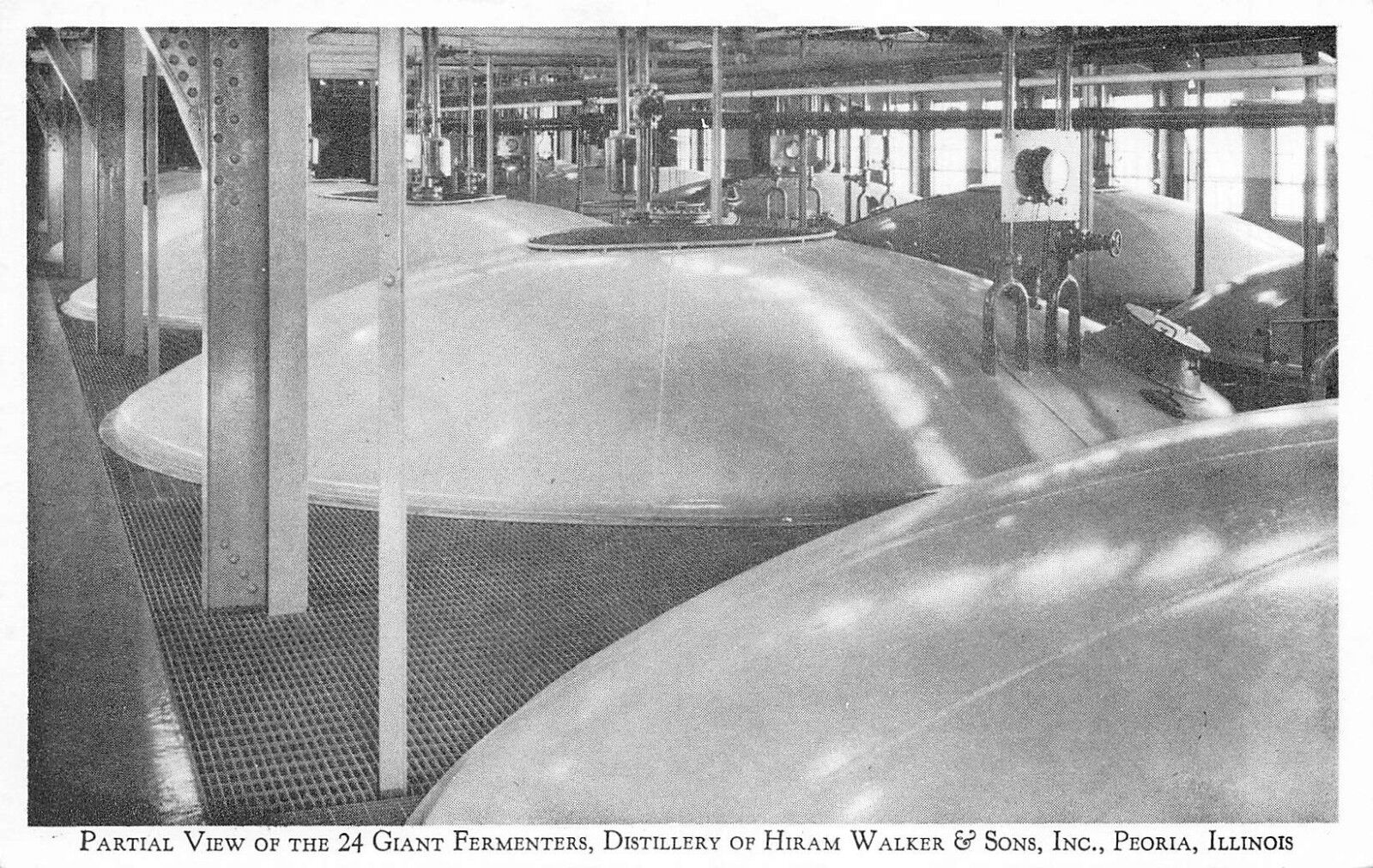 Hiram Walker & Sons Partial View Fermenters Distillery Peoria,IL Vtg Postcard 