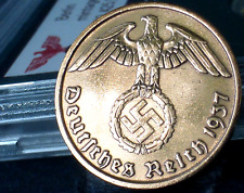 Nazi Bronze Coin - 2 Reichspfennig Third Reich Eagle WW2 Germany Info Labeled picture