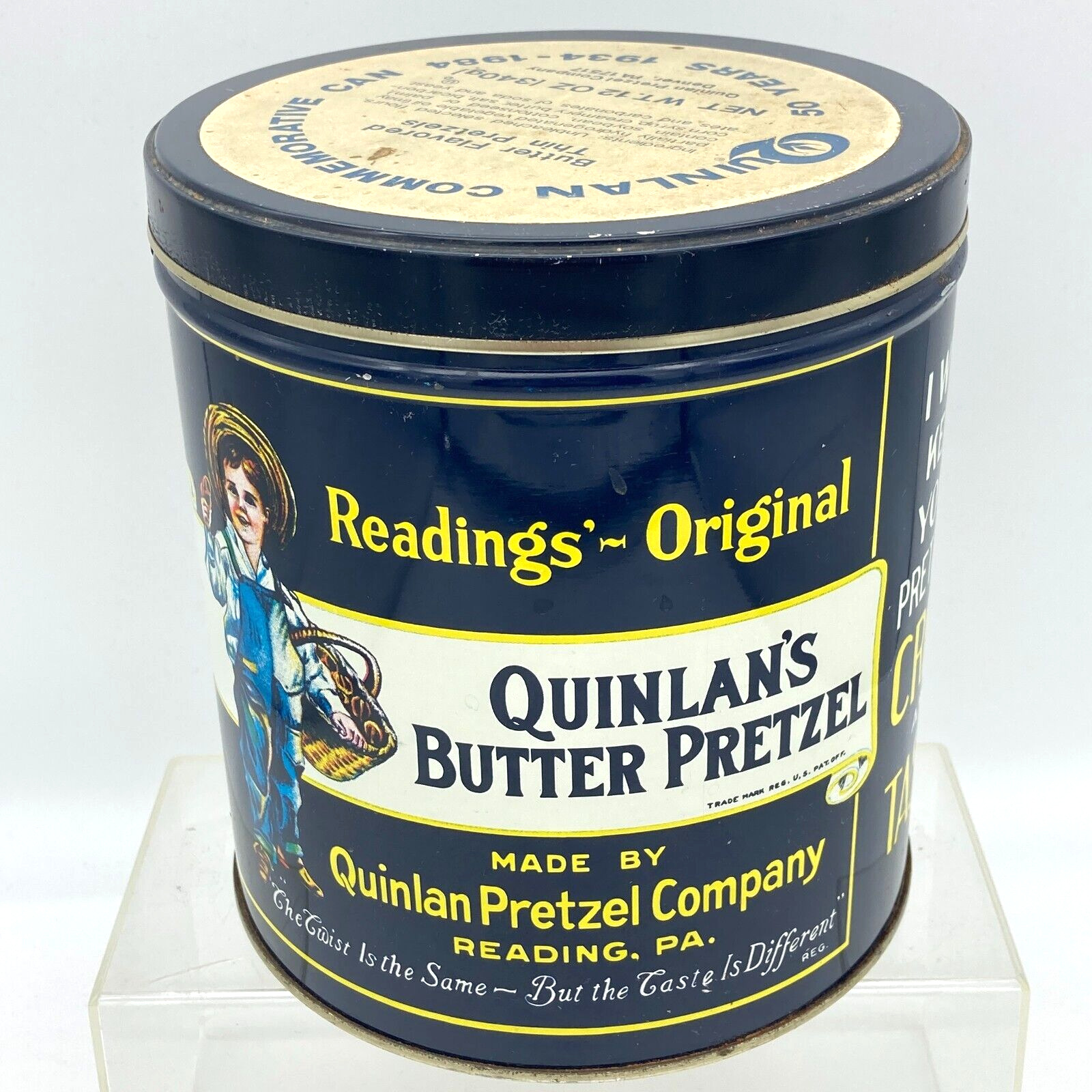 Vintage QUINLAN’S Butter Pretzel Tin Reading, PA Advertising Commemorative Can