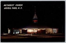 Averill Park NY Methodist Church Night View Postcard picture