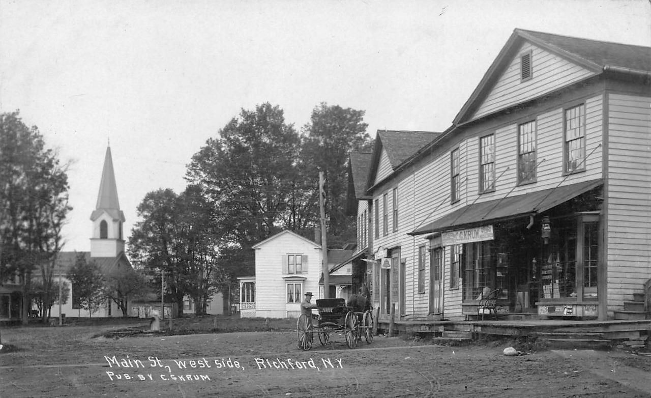RPPC Main Street RICHFORD, NEW YORK Krum 1910 Antique Herbert Myer & Co Photo