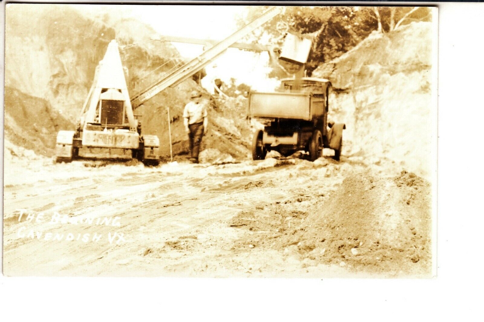 Cavendish, Vermont  Cleaning Up 1927 Flood Damage  RPPC  Wilford Power Shovel