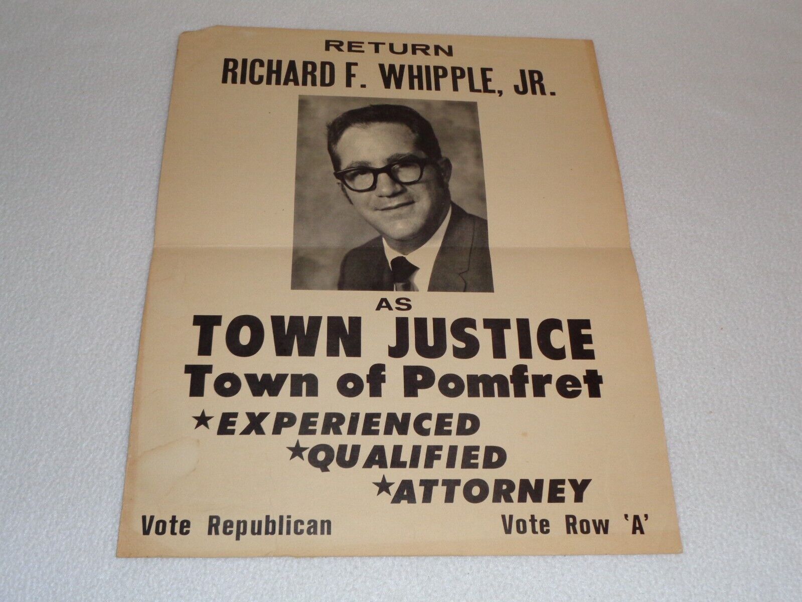 Richard F. Whipple Jr. Pomfret New York Town Justice Republican Vintage Poster