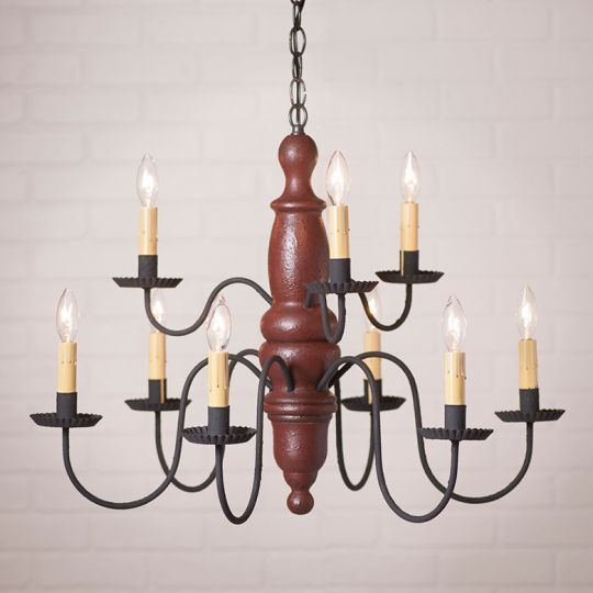 Country new Fairfield Americana Red finish wood chandelier / nice