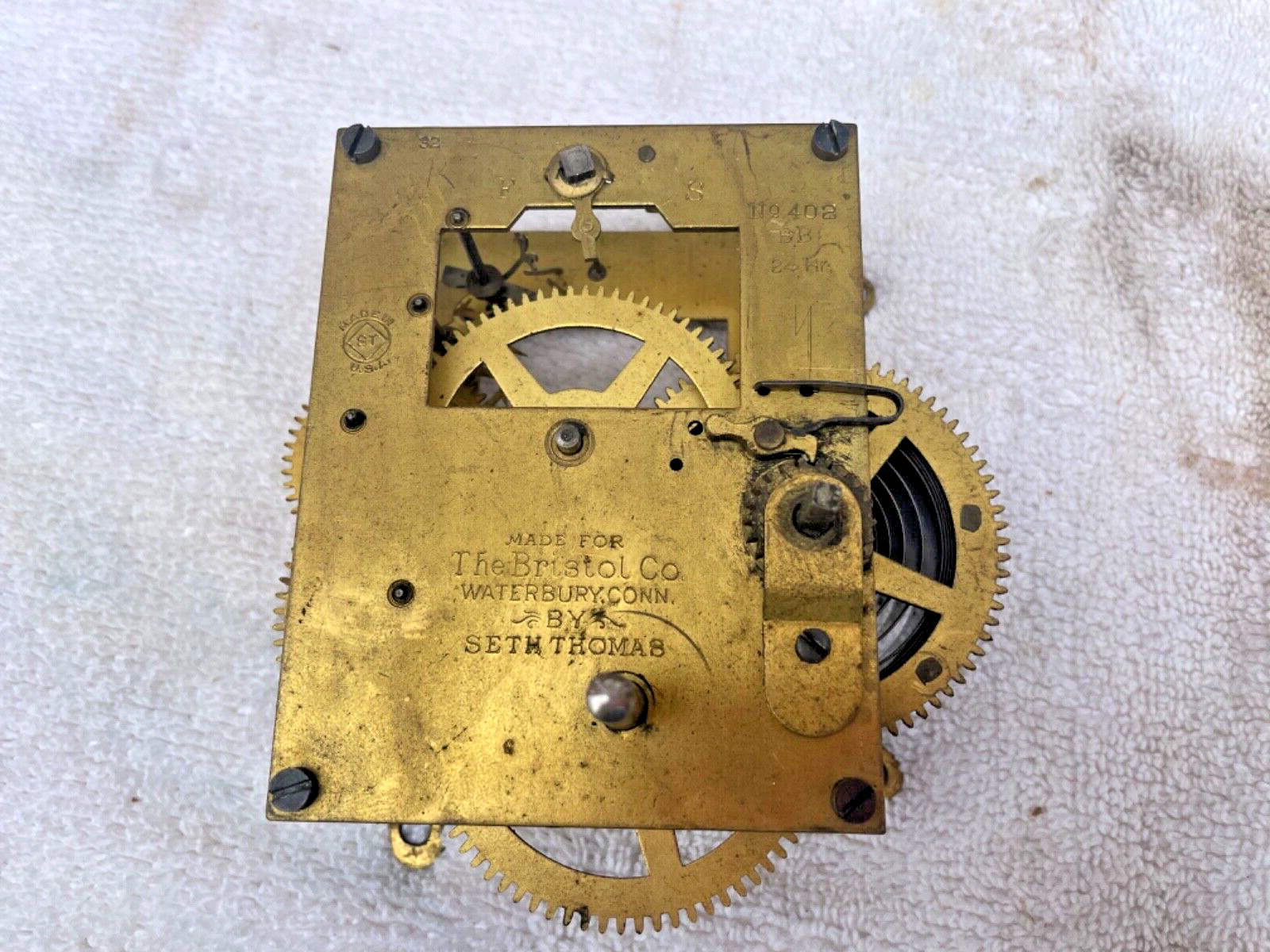 Vintage Seth Thomas The Bristol Co.  Brass Clock Ogee Movement Parts Restore