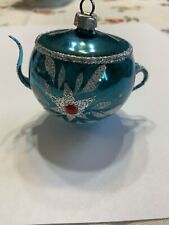 Vintage West Germany Glass Teapot Ornament Blue HP Glitter Jewel picture