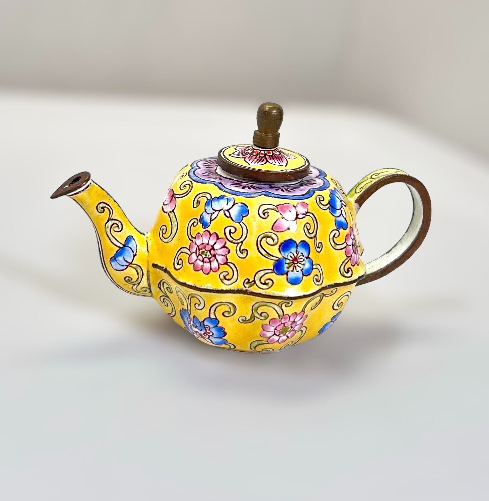 Charlotte Di Vita Trade Plus Aid Enameled Pumpkin Teapot Copper Numbered Flower