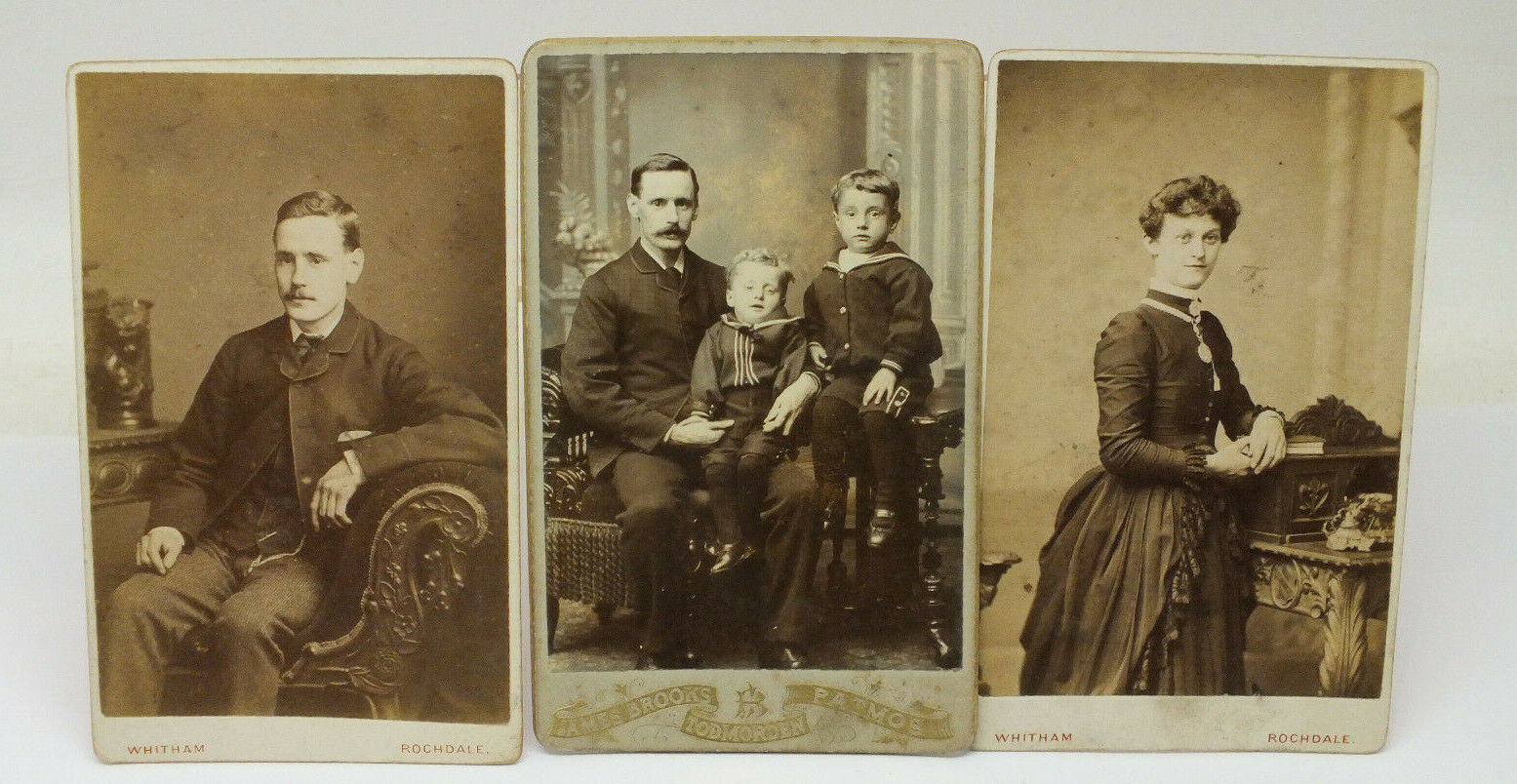 3 x Victorian Photo CDV - Family group / People Rochdale / Todmorden Lancashire 