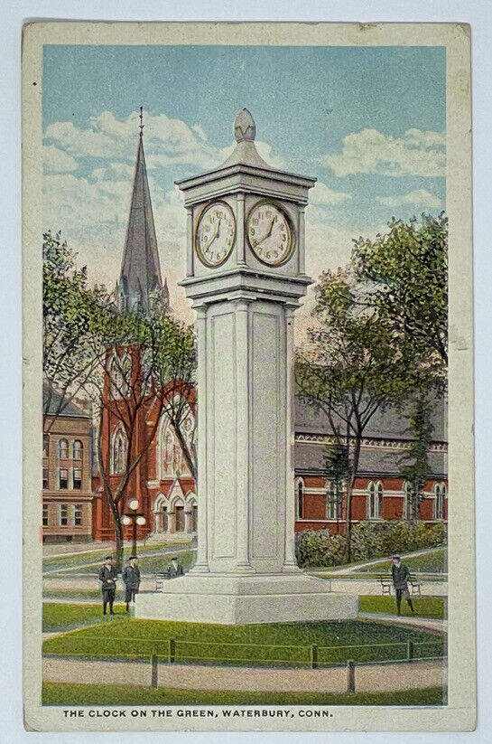 1920 The Clock on the Green, Waterbury CT Cheshire CT Posted Postcard