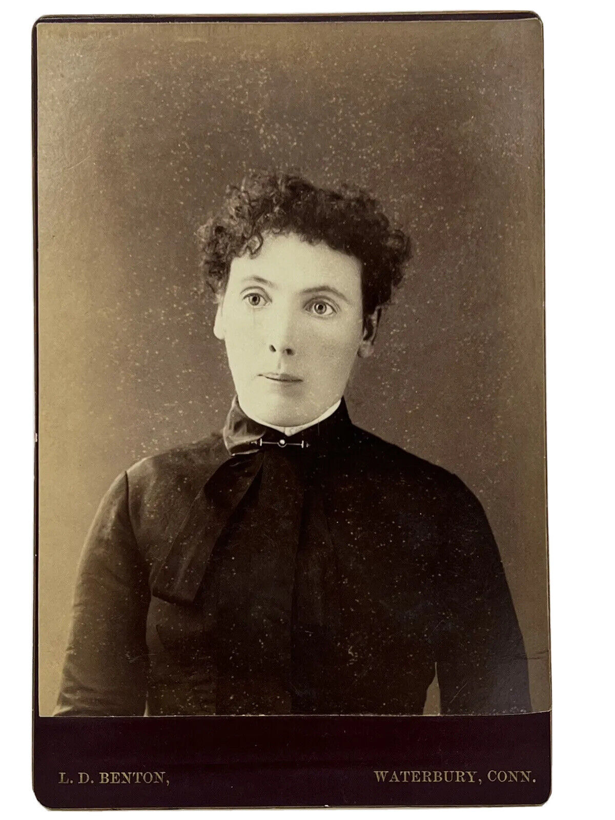 WATERBURY, CT c.1886 Lovely Victorian Woman Neck Pin DARK MAROON Cabinet Card