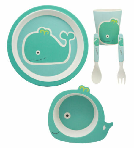 Ebros Green Moby Dick Whale Whimsical 5 Piece Dinnerware Set Bamboo Fibers