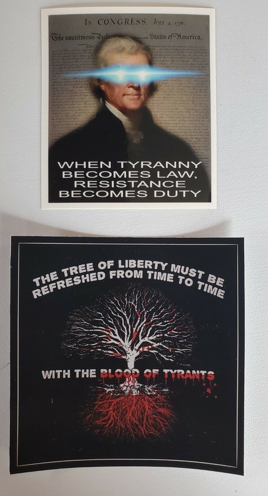 Thomas Jefferson STICKERS 2 pack LOT Anti Tyranny Pro Liberty TREE OF LIBERTY 