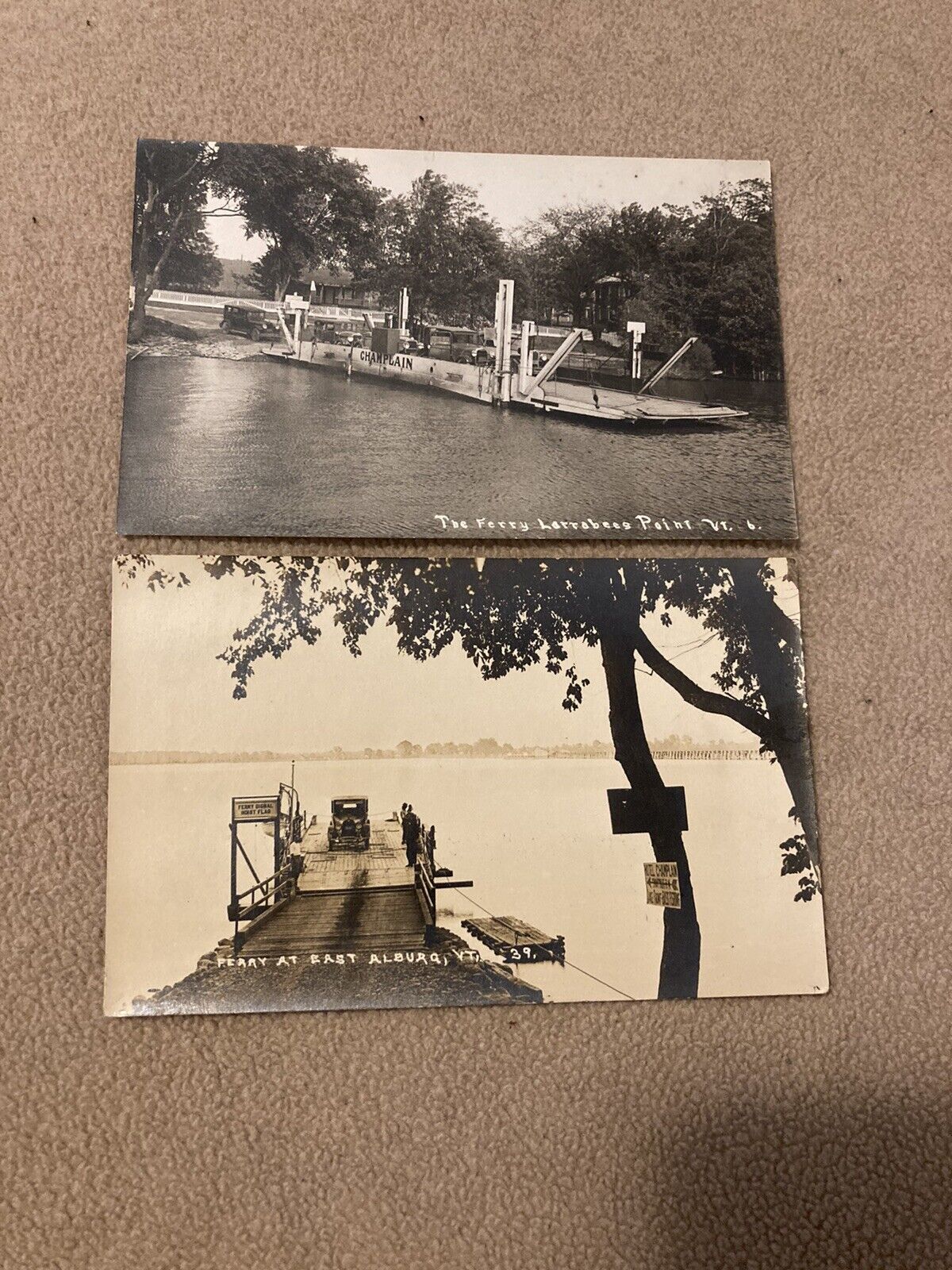 2 Antique RARE Lake Champlain Ferry Postcards Alburg Larrabees Point Shoreham