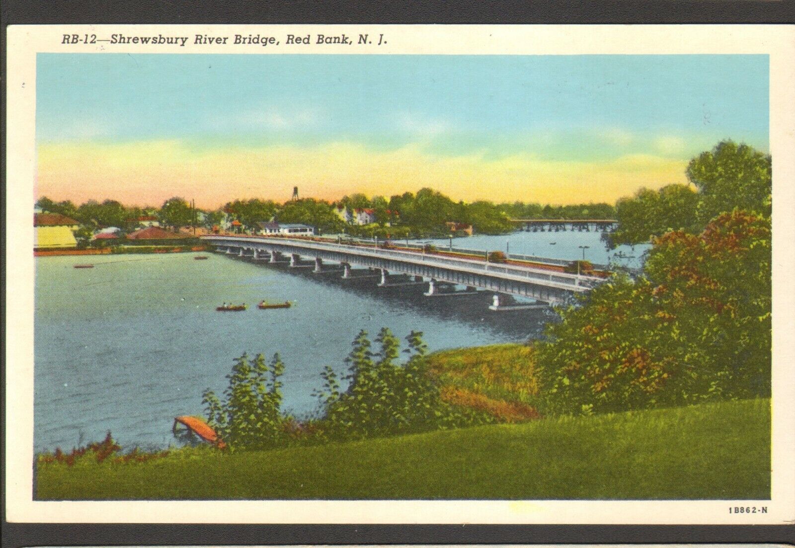 Unused Postcard Shrewsbury River Bridge Red Bank New Jersey NJ
