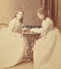CDV YOUNG LADIES RINGLETS HAIR READING ANTIQUE PHOTO FASHION BRISTOL WILCOX picture