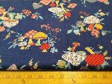 Vintage VTG Blue Concord Mushroom OOP HTF Cotton Quilters Fabric Navy Blue BTHY picture