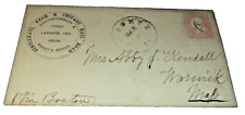 1866 CINCINNATI PERU & CHICAGO USED LAPORTE INDIANA COMPANY ENVELOPE WABASH picture