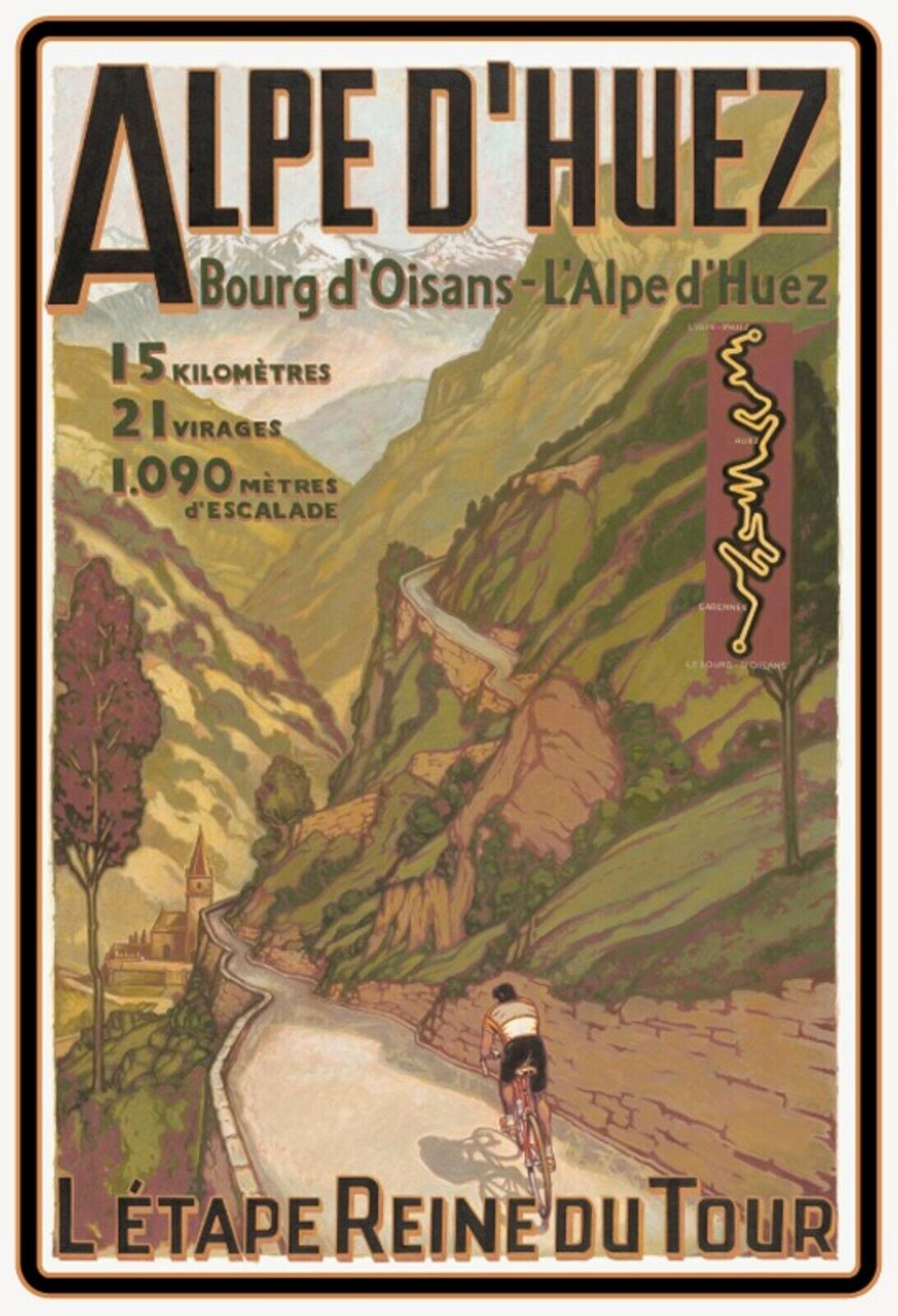 Alpe D\'Huez French Alps Tin Sign Shield 7 7/8x11 13/16in F0224
