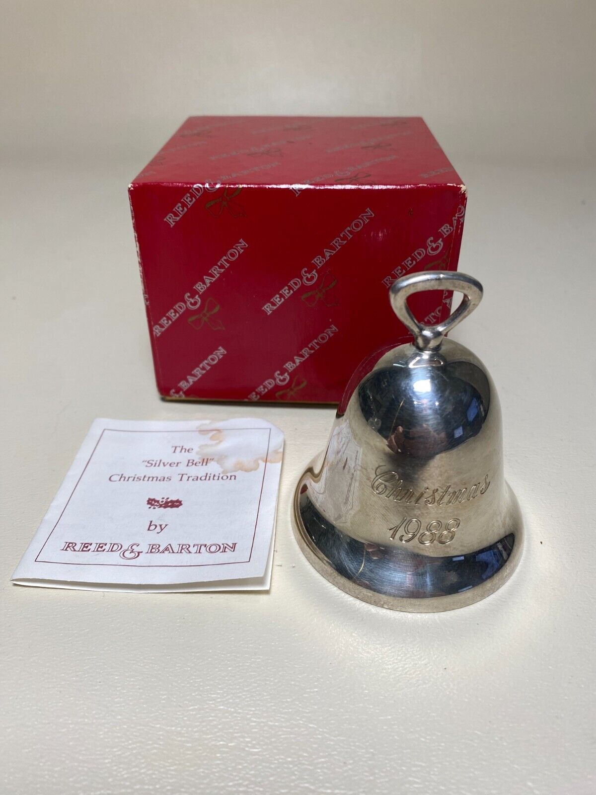 Vintage Reed & Barton Silver Plated Christmas Bell 1988 Annual Ornament W Box