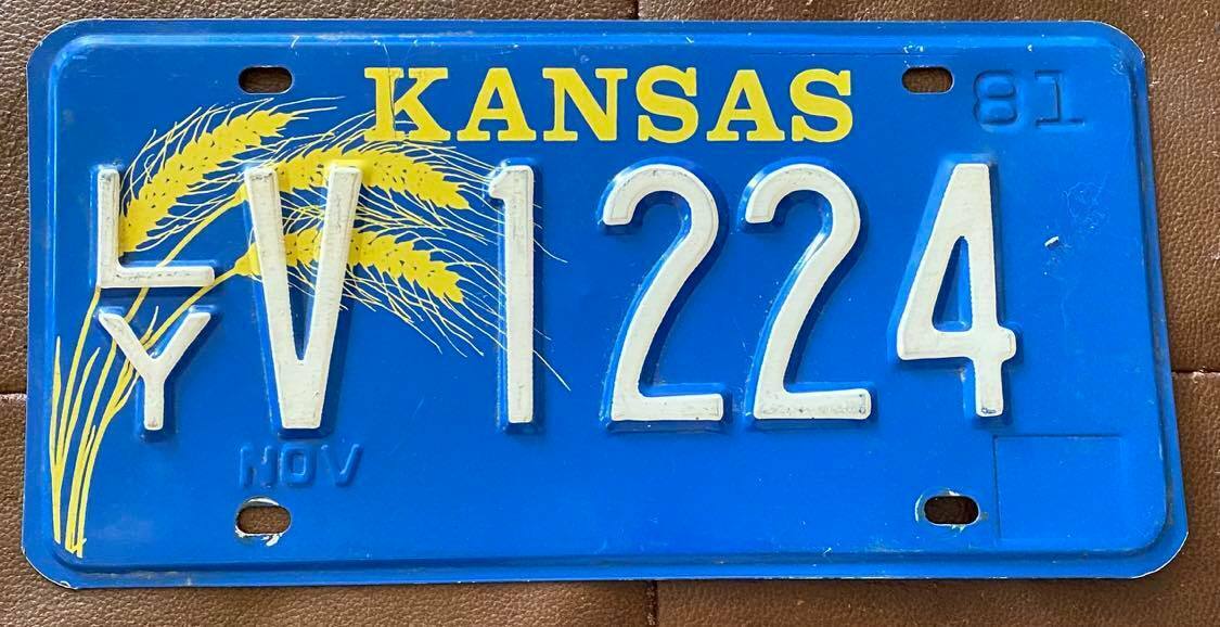 Kansas 1981 LYON COUNTY License Plate NICE QUALITY # LY V 1224