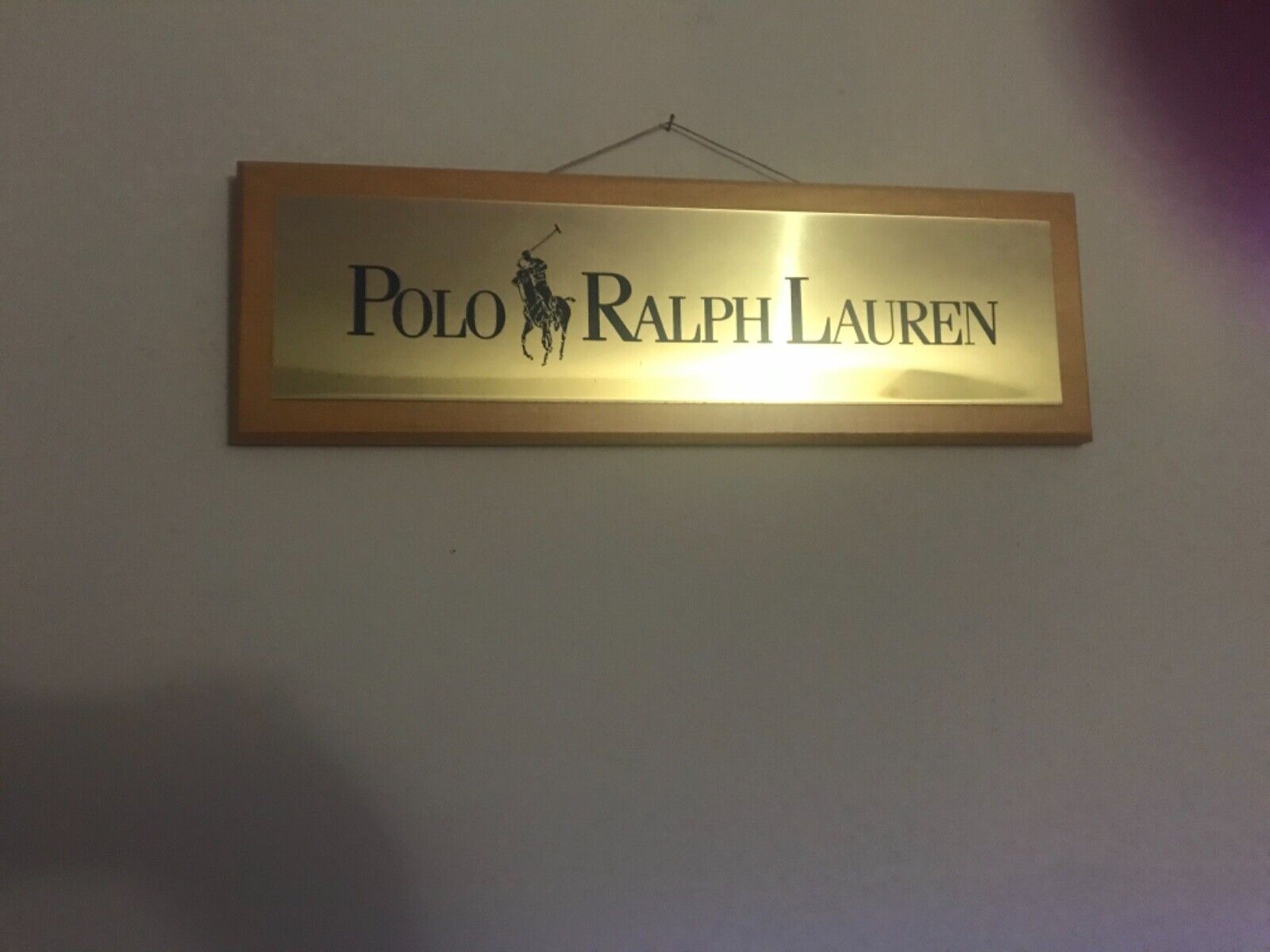 Vtg Polo Ralph Lauren Store Display Sign Brass & Wood 22.5 x 7.25