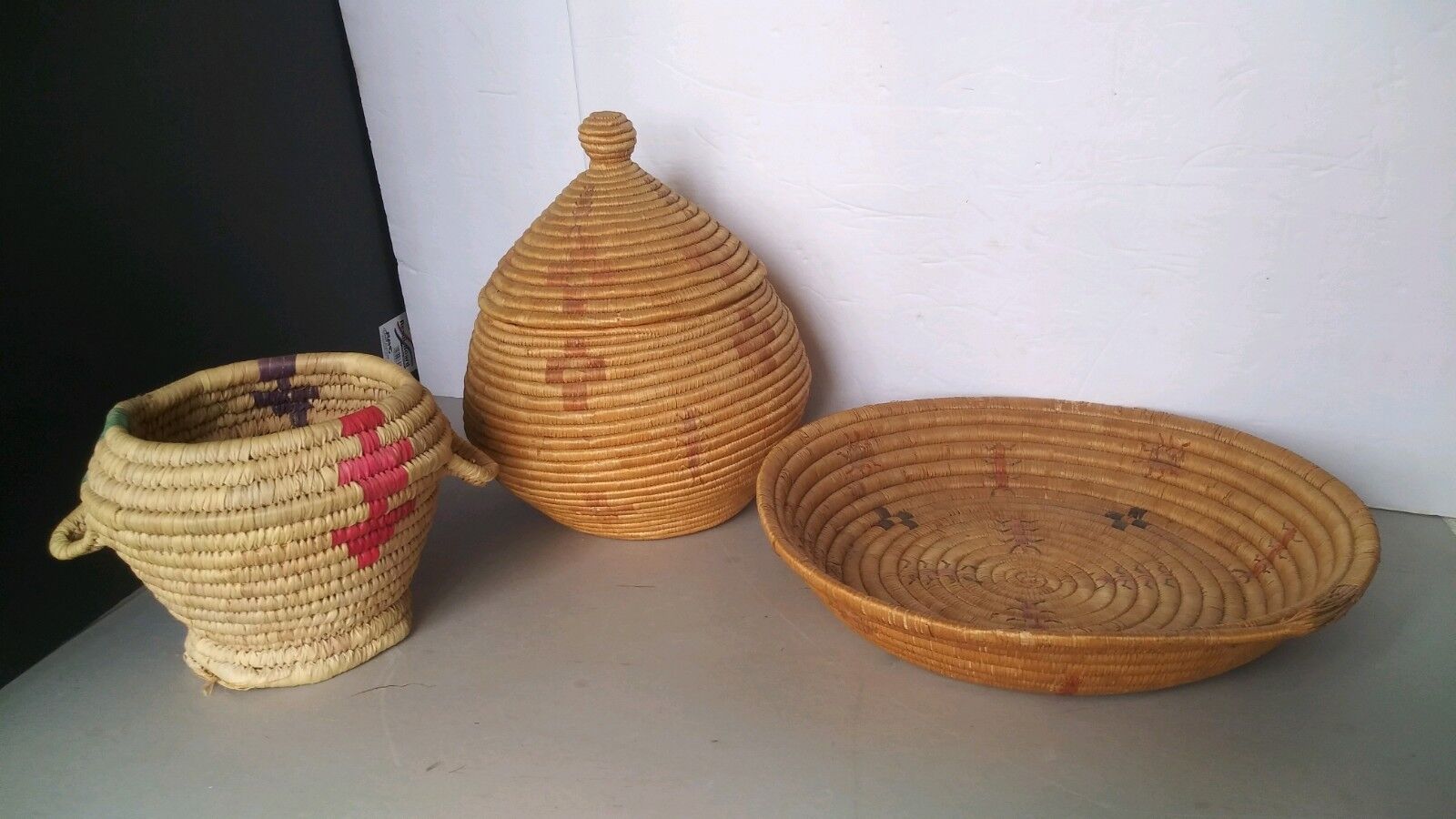3 Antique Vintage Native American Indian Alaskan Yupik Eskimo Woven Basket