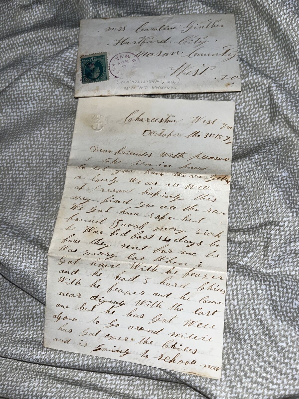 Antique 1877 Letter from Charleston West Virginia: Railroad Coming w/ good times