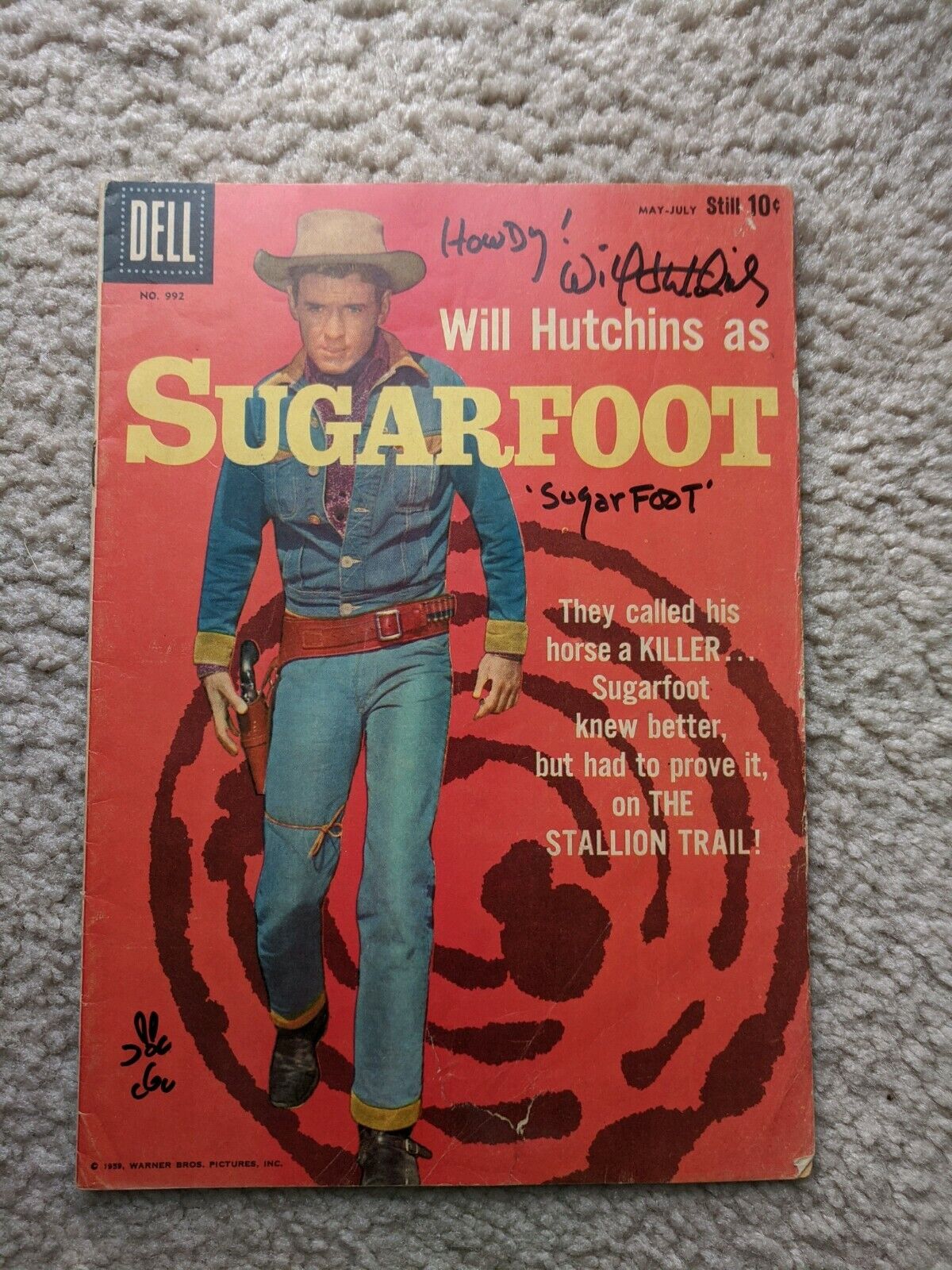 Will Hutchins signed 1959 DELL Sugarfoot Silver Age Western No. 992; VG