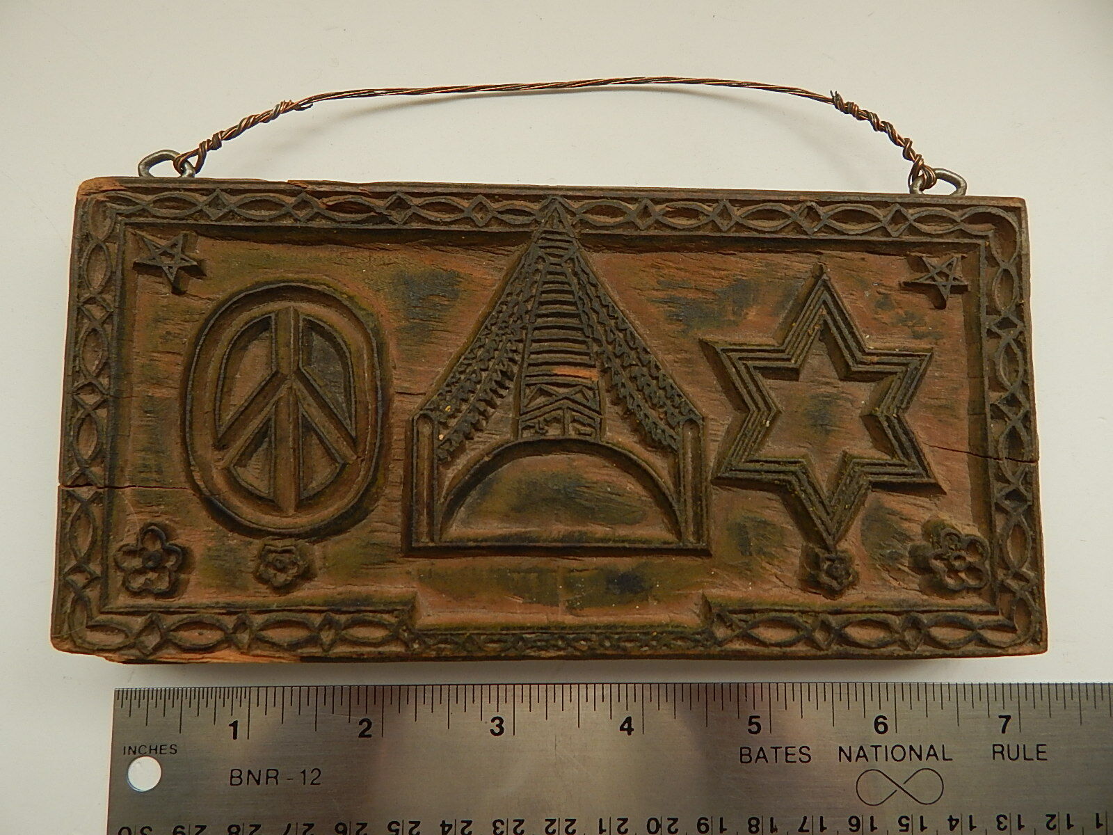 Hippy 1960 Star Of David Peace Sign Textile Printer Wood Block Stamp Wall Plaque
