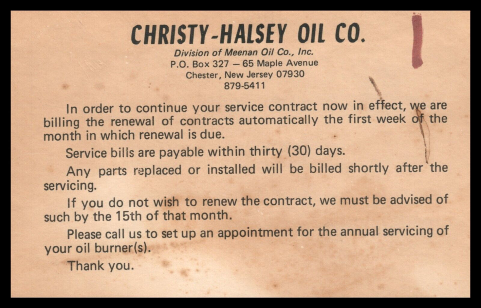 Christy-Halsey Oil Co. Division of Meenan Oil Chester NJ Postcard