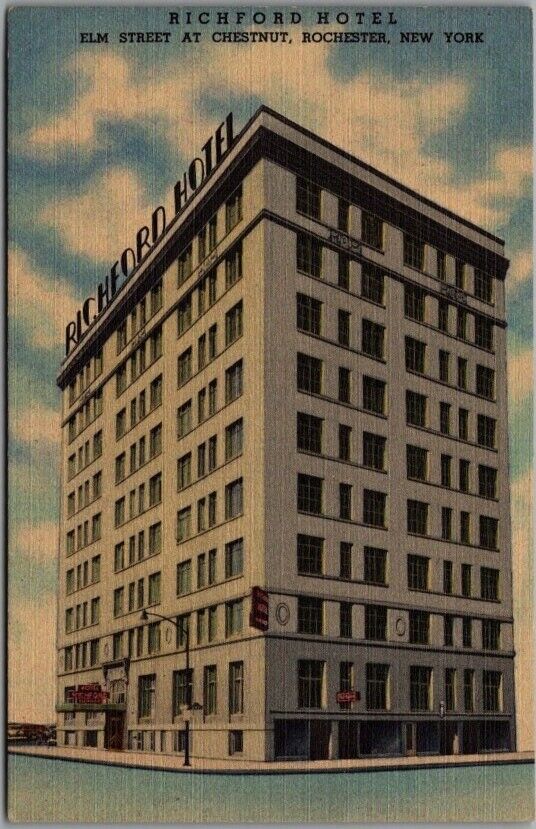 Rochester, New York Postcard RICHFORD HOTEL Street View / Curteich Linen 1951