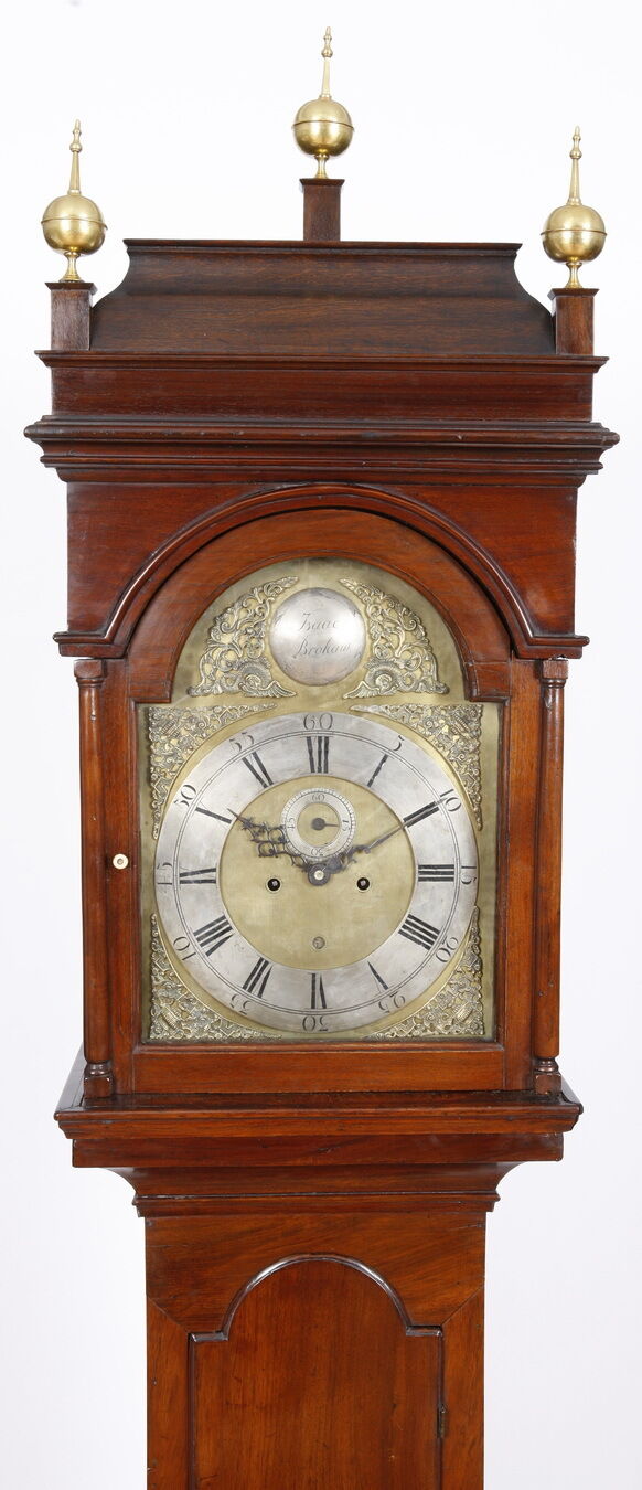 Isaac Brokaw New Jersey Brass Dial Queen Anne Walnut Tall Case Grandfather Clock